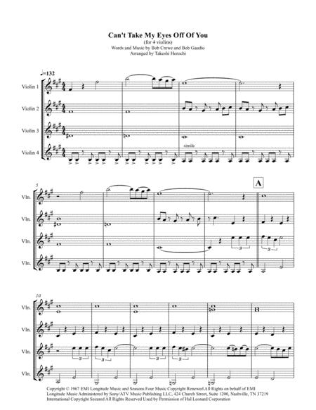 Free Sheet Music Cant Take My Eyes Off Of You Violin Quartet