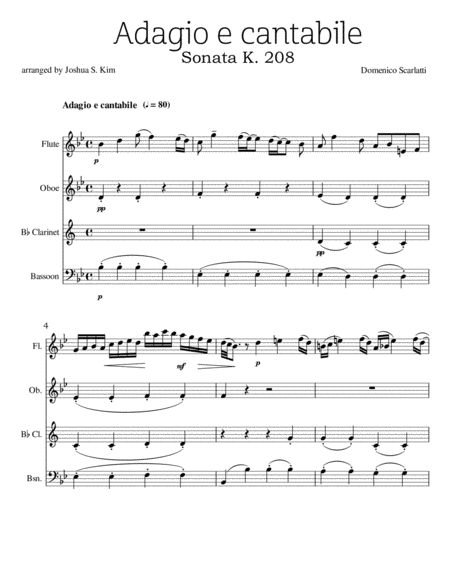 Free Sheet Music Cantabile K 208 For Woodwind Quartet