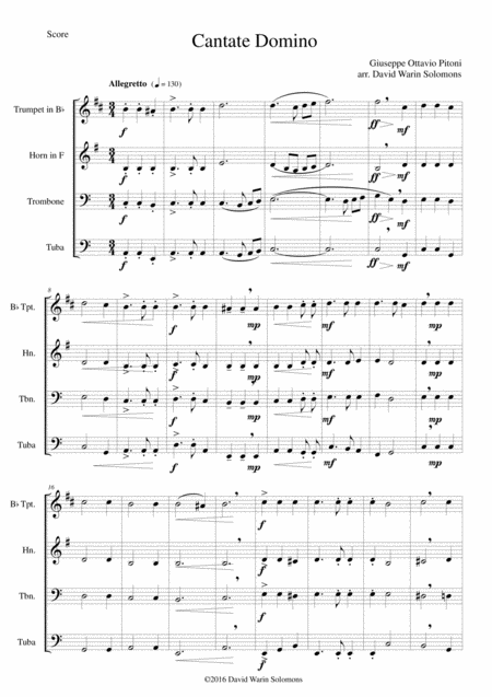 Free Sheet Music Cantate Domino By Pitoni For Brass Quartet