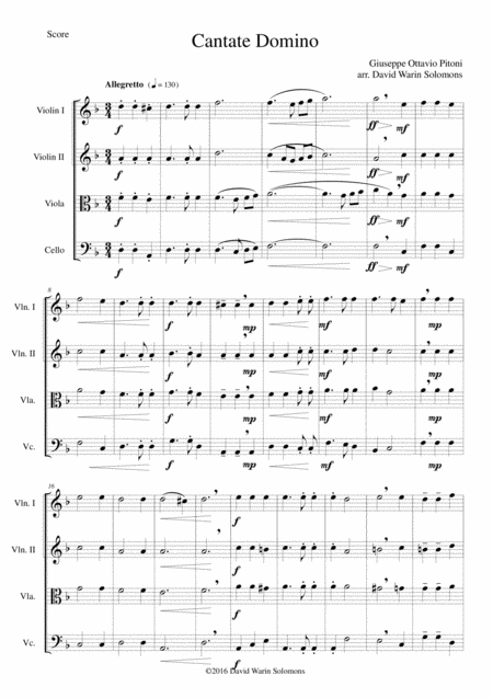 Cantate Domino By Pitoni For String Quartet Sheet Music