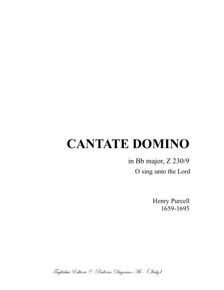 Cantate Domino O Sing Unto The Lord H Purcell For Satb Choir Sheet Music