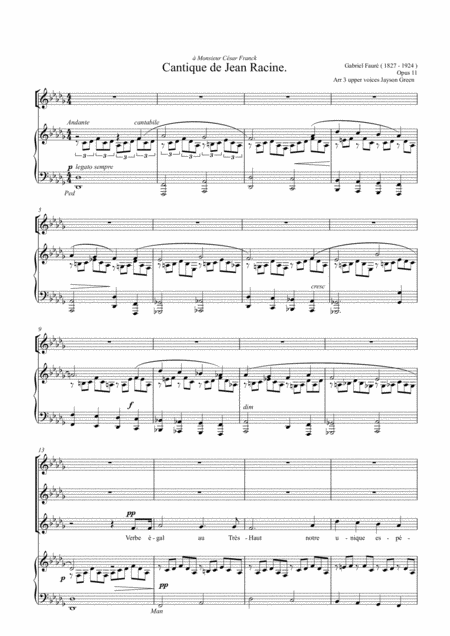 Free Sheet Music Cantique De Jean Racine