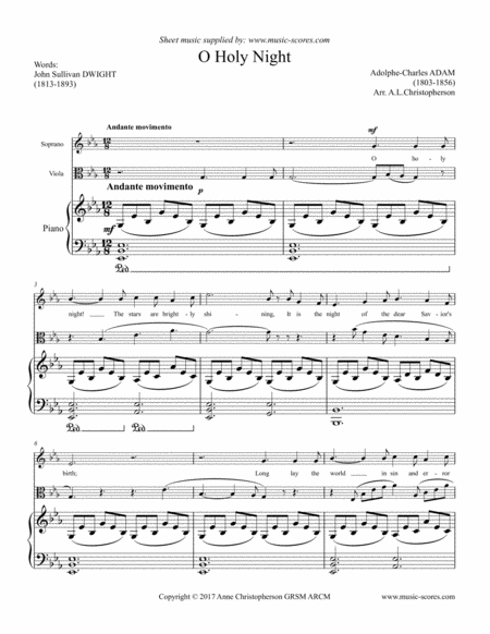 Cantique De Noel O Holy Night Voice Viola And Piano Sheet Music