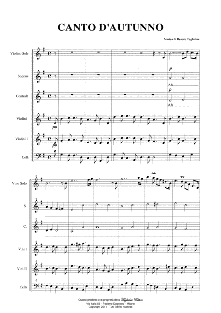 Canto D Autunno Song Of Autumn Tagliabue For Violin Solo String Orchestra And Female Choir Sheet Music