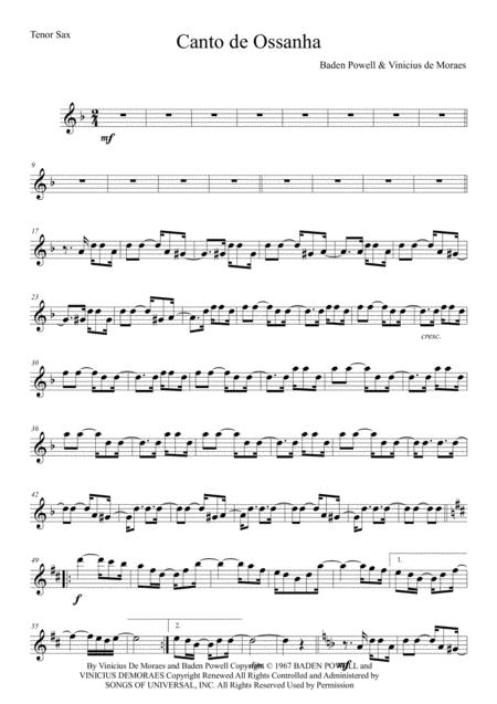 Free Sheet Music Canto De Ossanha Tenor Sax