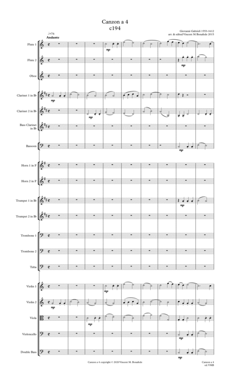 Free Sheet Music Canzon A 4 By Giovanni Gabrieli For Full Community Orchestra