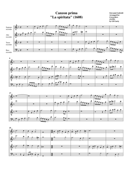 Free Sheet Music Canzon No 1 La Spiritata A4 1608 Arrangement For 4 Recorders