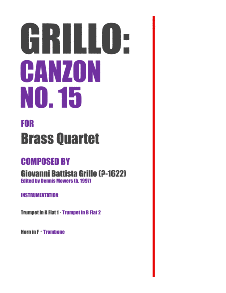 Free Sheet Music Canzon No 15 For Brass Quartet Giovanni Battista Grillo