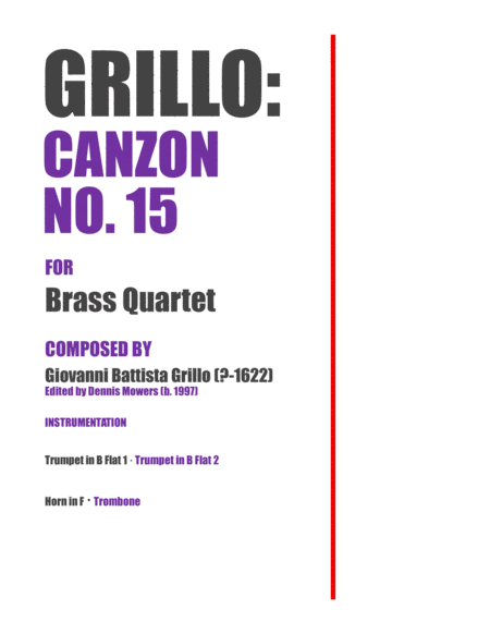 Canzon No 15 For Brass Quartet Giovanni Battista Grillo Sheet Music