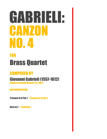 Canzon No 4 For Brass Quartet Giovanni Gabrieli Sheet Music