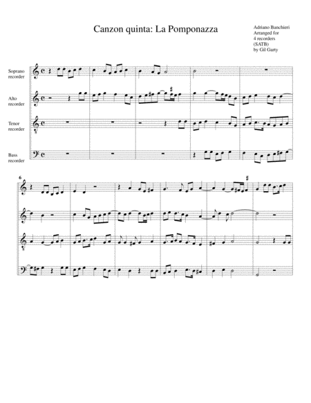 Free Sheet Music Canzon No 5 A4 1596 Arrangement For 4 Recorders