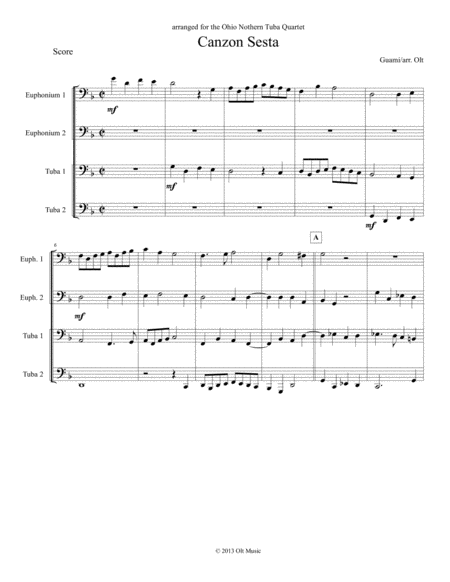 Free Sheet Music Canzon Sesta For Tuba Quartet