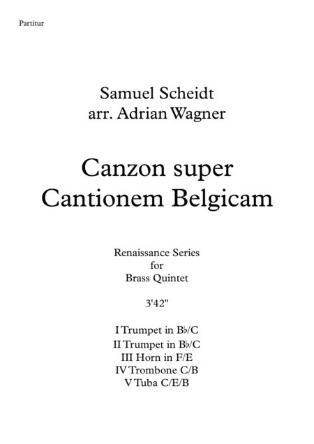 Canzon Super Cantionem Belgicam Samuel Scheidt Brass Quintet Arr Adrian Wagner Sheet Music