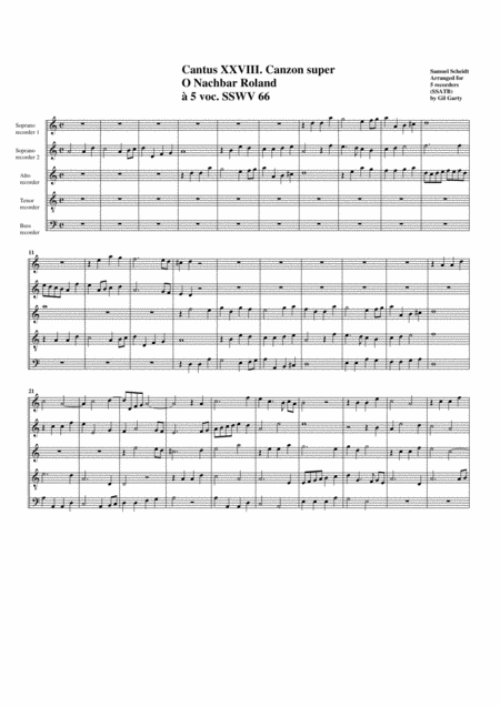 Free Sheet Music Canzon Super O Nachbar Roland Sswv 66 Arrangement For 5 Recorders