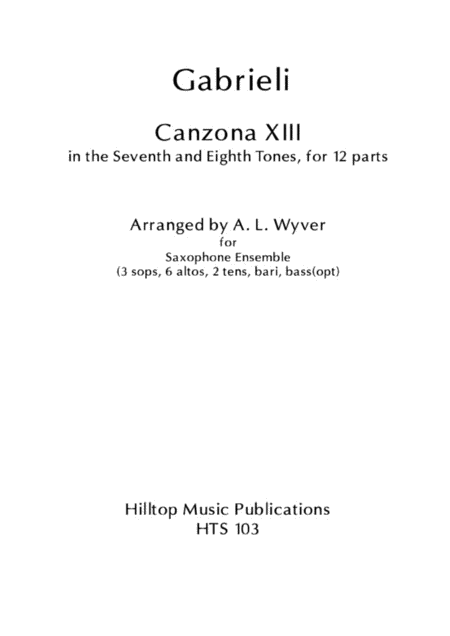 Canzona Xiii Arr Saxophone Choir Sheet Music