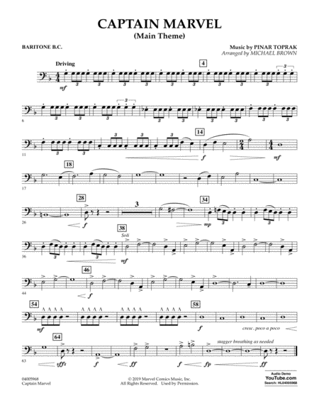 Captain Marvel Main Theme Arr Michael Brown Baritone B C Sheet Music