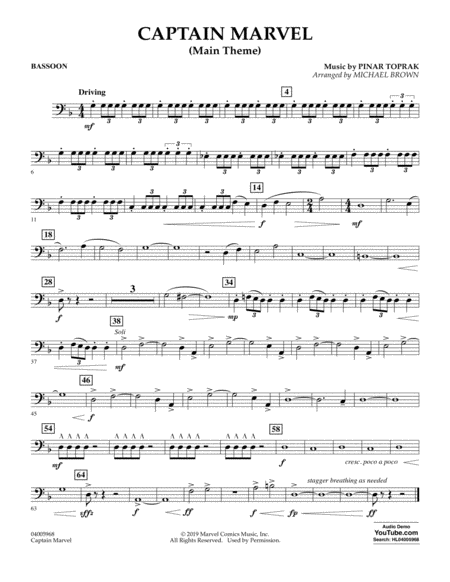 Captain Marvel Main Theme Arr Michael Brown Bassoon Sheet Music