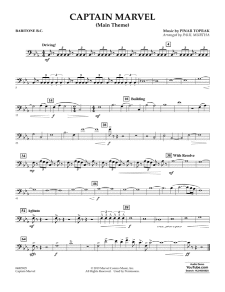 Captain Marvel Main Theme Arr Paul Murtha Baritone B C Sheet Music