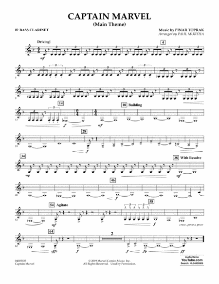 Captain Marvel Main Theme Arr Paul Murtha Bb Bass Clarinet Sheet Music