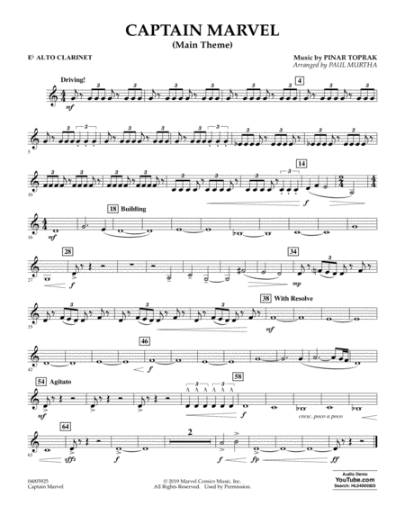 Captain Marvel Main Theme Arr Paul Murtha Eb Alto Clarinet Sheet Music