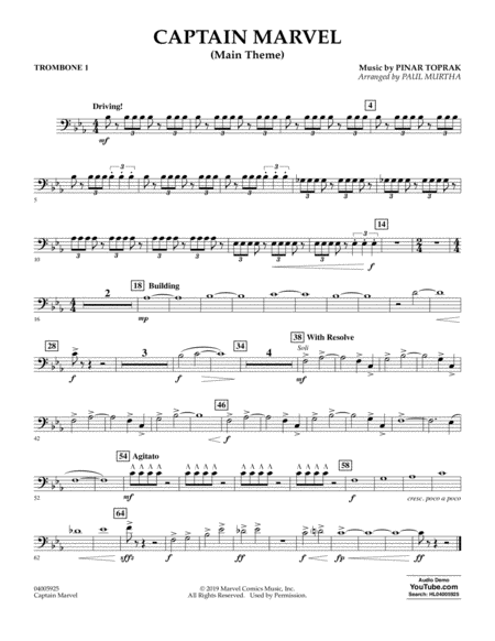 Free Sheet Music Captain Marvel Main Theme Arr Paul Murtha Trombone 1