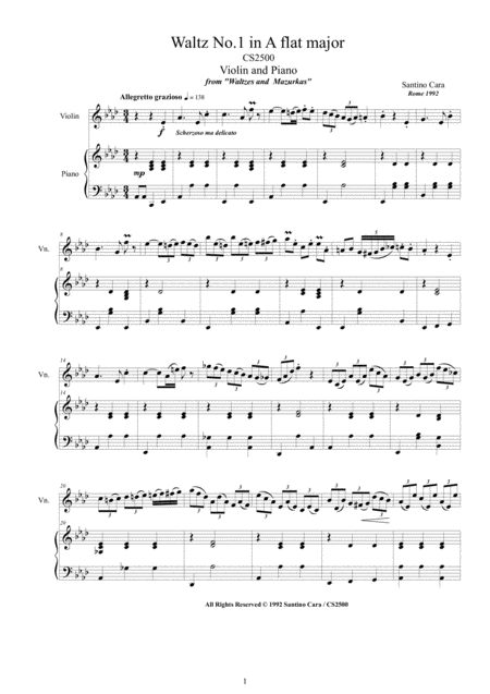 Cara Two Violin Waltzes For Violin And Piano Scores And Part Sheet Music