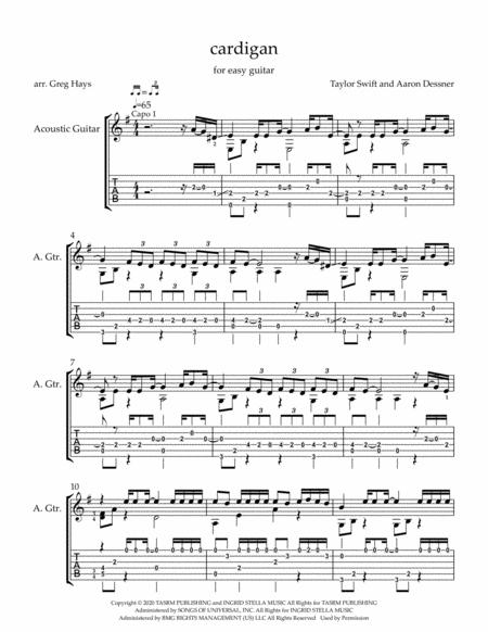 Cardigan Easy Guitar Sheet Music