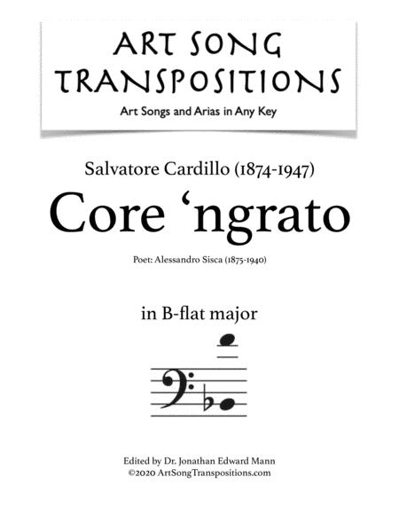 Cardillo Core Ngrato Transposed To B Flat Major Bass Clef Sheet Music