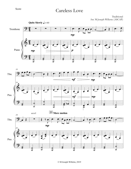 Free Sheet Music Careless Love Trombone Solo W Piano