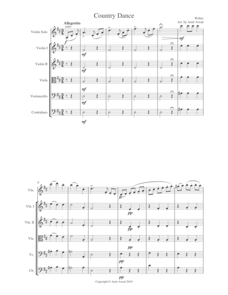 Carl Maria Von Webber Country Dance Lndlicher Tanz For Violin Solo And String Orchestra Sheet Music