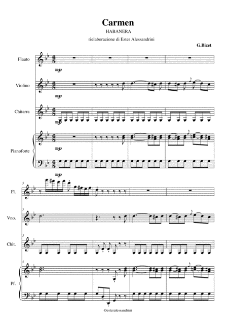 Carmen Habanera Quartet Sheet Music