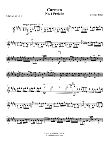 Carmen No 1 Prelude Clarinet In Bb 1 Transposed Part Sheet Music