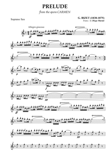 Free Sheet Music Carmen Overture Prelude For Saxophone Quartet