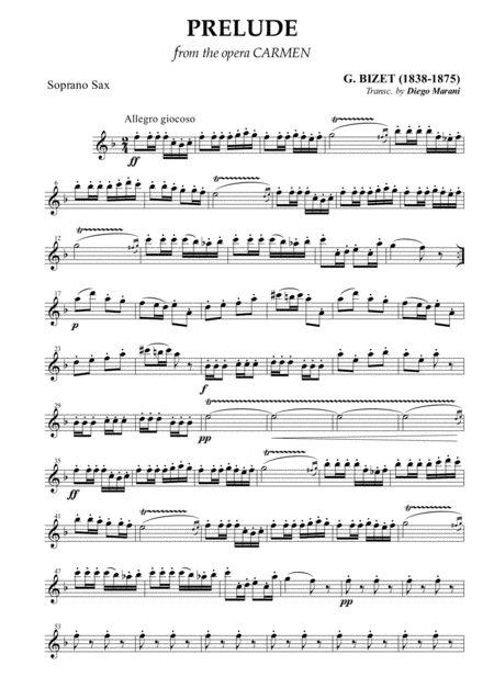 Carmen Overture Prelude For Saxophone Quartet Sheet Music