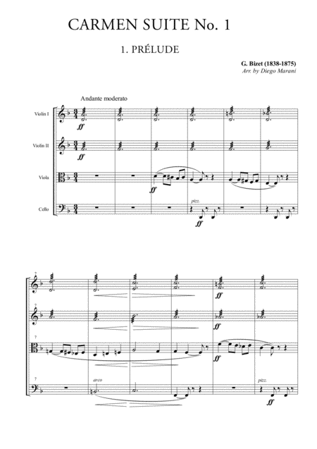 Free Sheet Music Carmen Suite No 1 For String Quartet