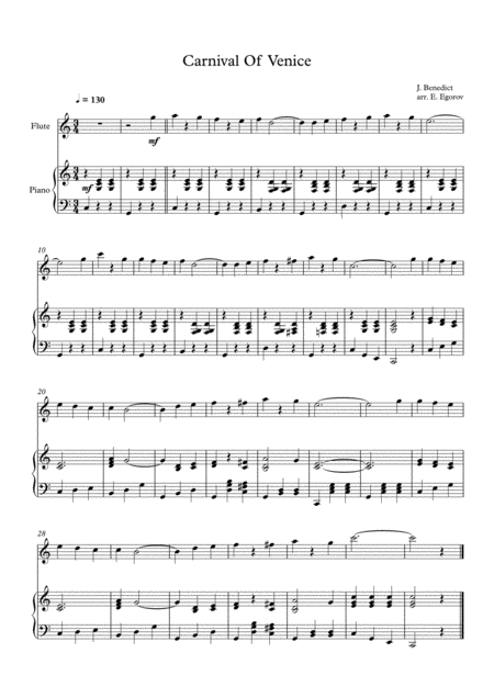 Free Sheet Music Carnival Of Venice Julius Benedict For Flute Piano