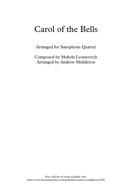 Free Sheet Music Carol Of The Bells Arranged For Saxophone Quartet