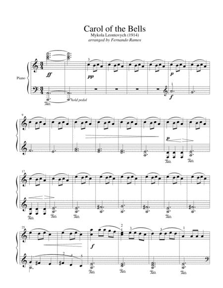 Free Sheet Music Carol Of The Bells Early Intermediate Piano Solo