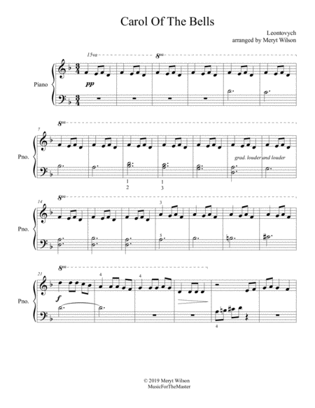 Carol Of The Bells Elementary Late Beginner Piano Solo Sheet Music