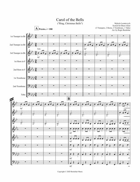 Free Sheet Music Carol Of The Bells F Min Brass Octet 3 Trp 2 Hrn 2 Trb 1 Tuba