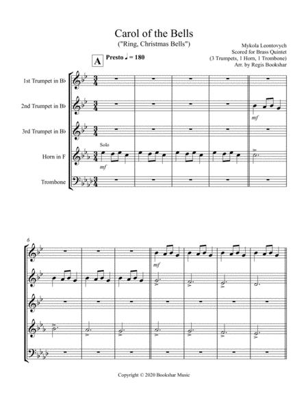 Carol Of The Bells F Min Brass Quintet 3 Trp 1 Hrn 1 Trb Sheet Music