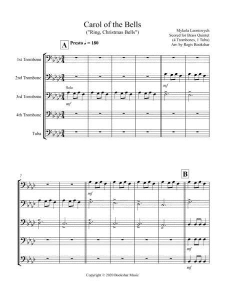 Free Sheet Music Carol Of The Bells F Min Brass Quintet 4 Hrn 1 Tuba