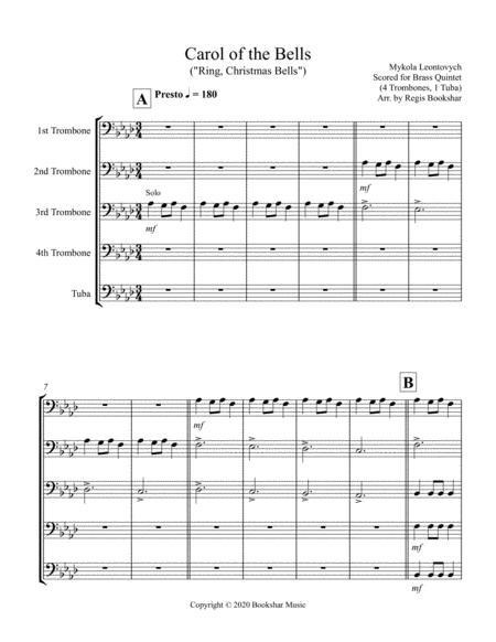 Free Sheet Music Carol Of The Bells F Min Brass Quintet 4 Trb 1 Tuba