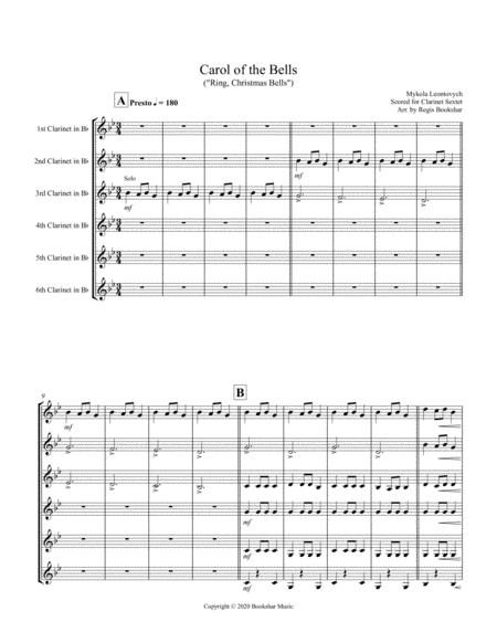 Free Sheet Music Carol Of The Bells F Min Clarinet Sextet