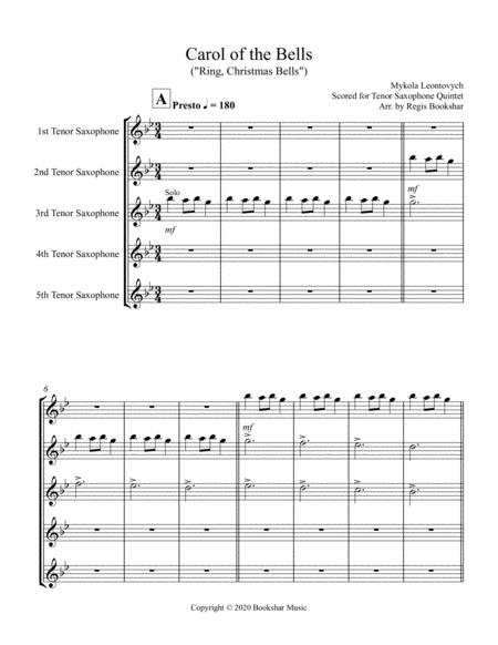 Free Sheet Music Carol Of The Bells F Min Tenor Saxophone Quintet