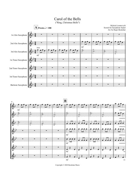 Free Sheet Music Carol Of The Bells F Min Tenor Saxophone Septet