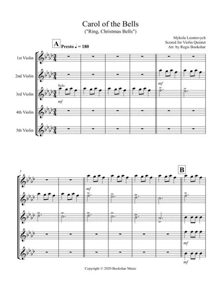 Free Sheet Music Carol Of The Bells F Min Violin Quintet