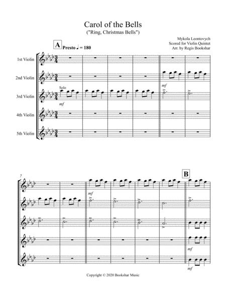 Carol Of The Bells F Min Violin Quintet Sheet Music