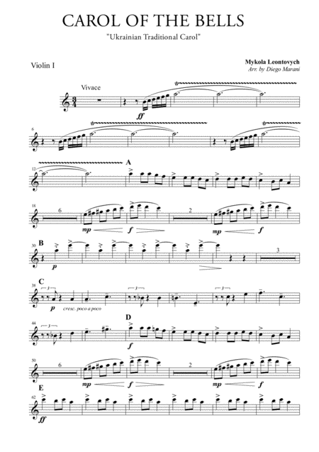 Free Sheet Music Carol Of The Bells For String Quartet