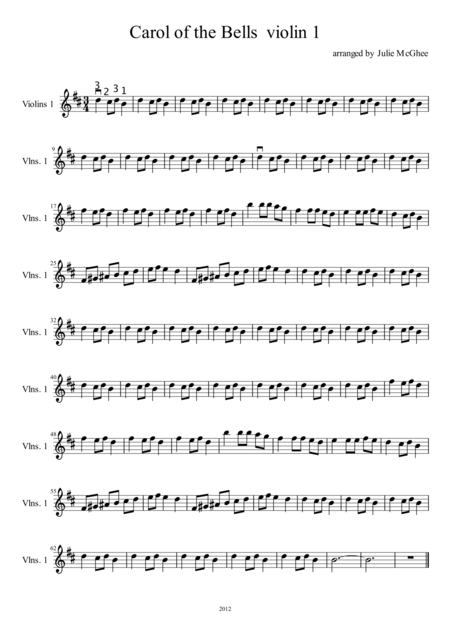 Free Sheet Music Carol Of The Bells For Strings Violin 1